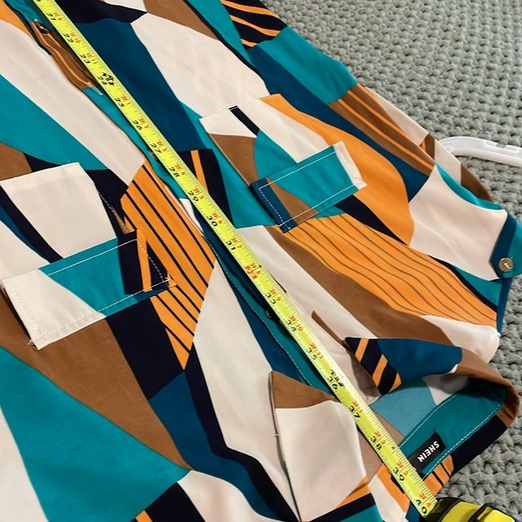 SHIEIN Shirt Dress Women Size M Button Front Multicolor Geo Print Short Sleeves - Picture 11 of 14